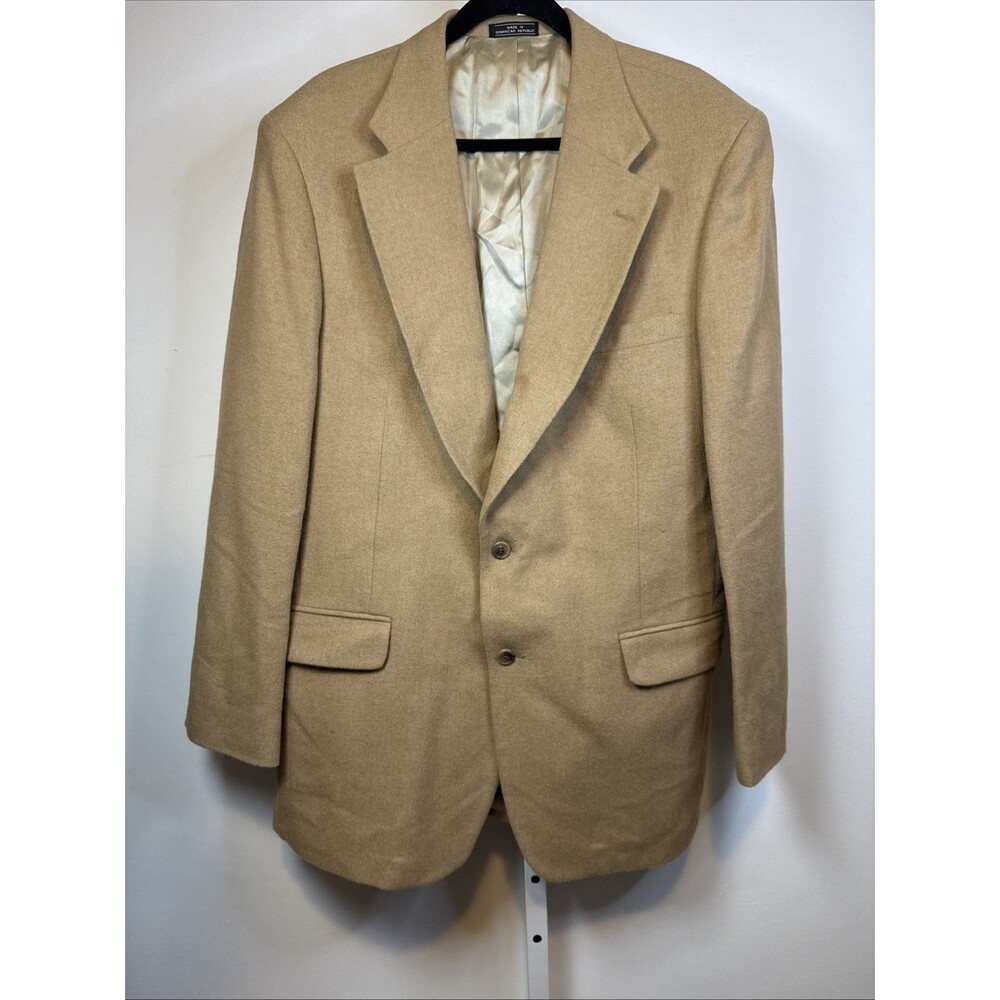 Men’s Jacket Tan 100% Camel Hair Wool Brushed Blazer Sport Coat 44L Macy’s